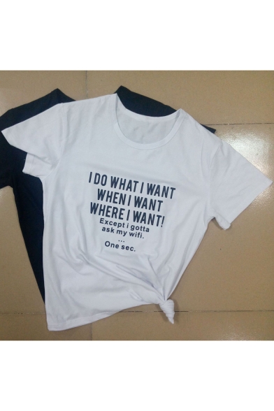 Street Style Short Sleeve Round Neck Letter I DO WHAT I WANT Printed Slim Tee for Men