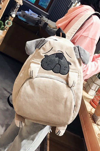 Students School Fashion Cute Cartoon Fox Dog Design Corduroy Backpack 28*12*41cm