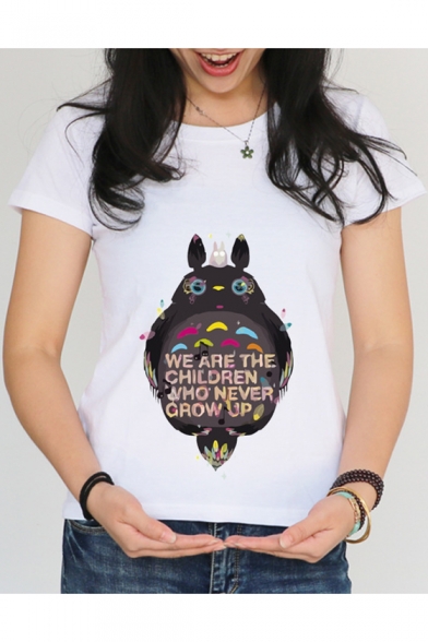 Trendy Lovely Cartoon Totoro Printed Round Neck Short Sleeve Loose Fitted T-Shirt