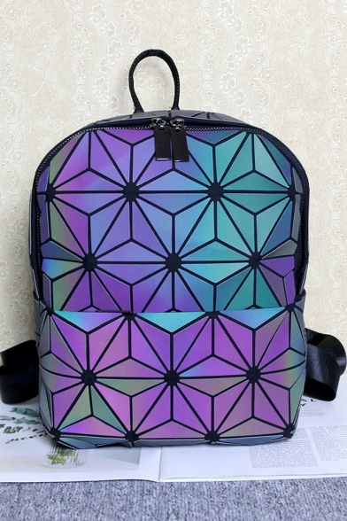 Two-Way Zip Closure Geometric Purple Unisex School Bag Backpack