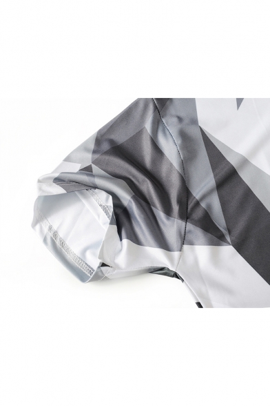 White 3D Stylish Geometric Print Short Sleeve Casual T-Shirt
