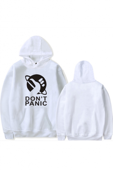 Cool Letter DON'T PANIC Planet Print Long Sleeve Men's Cotton Graphic Hoodie