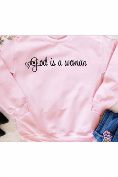 Cozy Long Sleeve Round Neck Letter Printed Fresh Pink Sweatshirt for Girls
