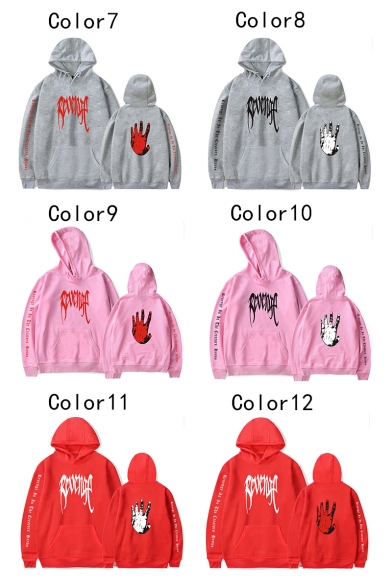 Street Style Letter REVENGE Palm Printed Long Sleeve Relaxed Pullover Hoodie