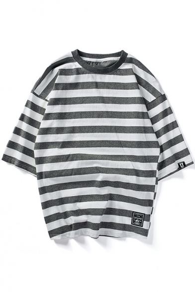 Summer Fashion Striped Printed Three-Quarter Sleeve Cotton Oversized T-Shirt