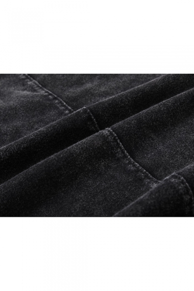 Summer Retro Distressed Plain Short Sleeve Loose Casual Streetwear Black T-Shirt