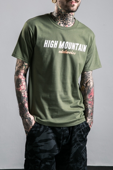 Summer Stylish Letter HIGH MOUNTAIN Graphic Print Cotton Loose T-Shirt