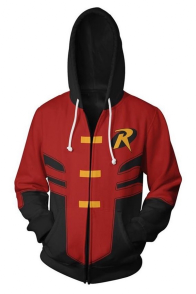 Teenagers Comic Cosplay Fashion Letter R Logo Chest Colorblock Red Hoodie
