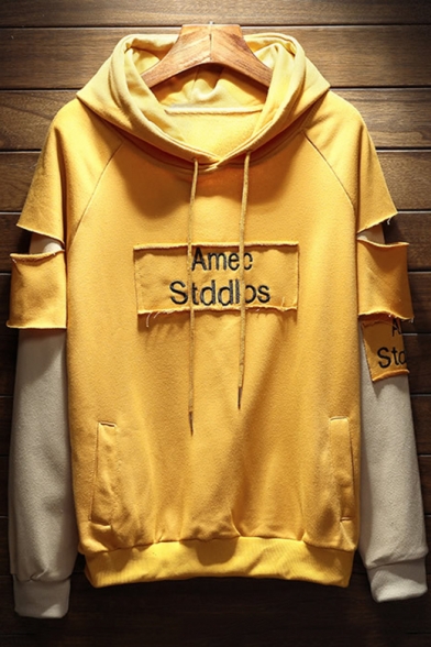 Unique Cool Letter AMEC STDDIOS Print Cut-Out Patched Long Sleeve Warm Thick Hoodie for Juniors