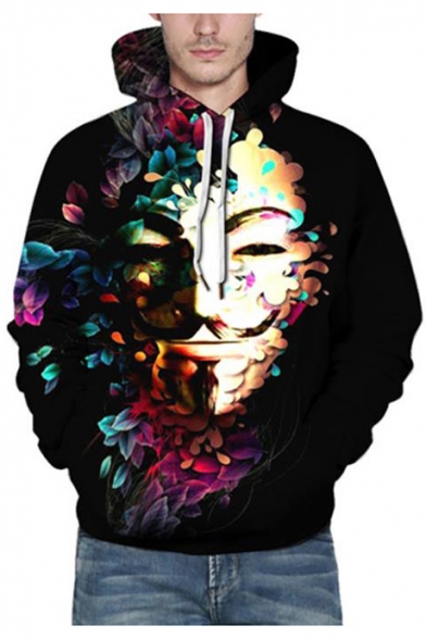 3D Cool Floral Character Printed Street Style Fashion Black Hoodie
