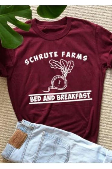 

Burgundy Fashion Letter SCHRUTE FARMS Printed Loose Fitted Graphic Tee