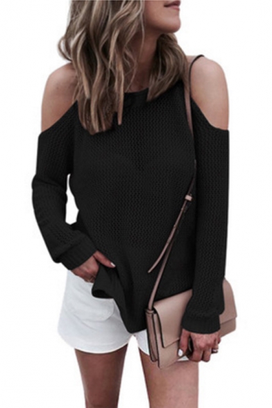 Long Sleeve Halter Plain Fashion Leisure Sweater