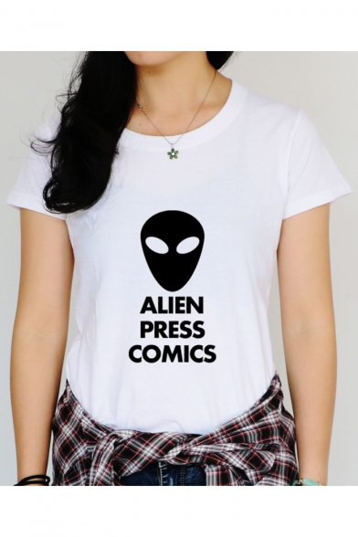 Popular Letter ALIEN PRESS COMICS Alien Print Crewneck Short Sleeve T-Shirt