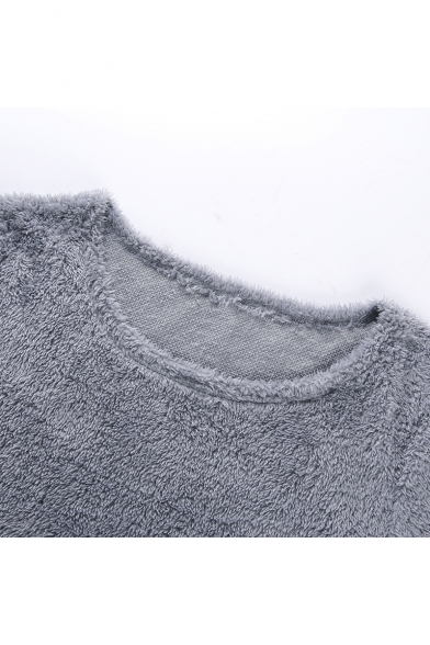 Popular Short Sleeve Round Neck Cropped Elastic Waist Straight Pants Plain Woolen Co-ords