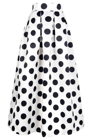 Retro Classic Polka Dot Printed Zip Back Midi A-Line Skirt