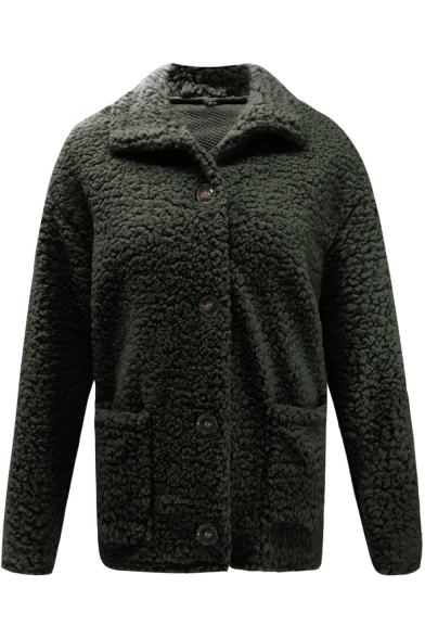Single Breasted Lapel Collar Plain Fleece Warm Coat