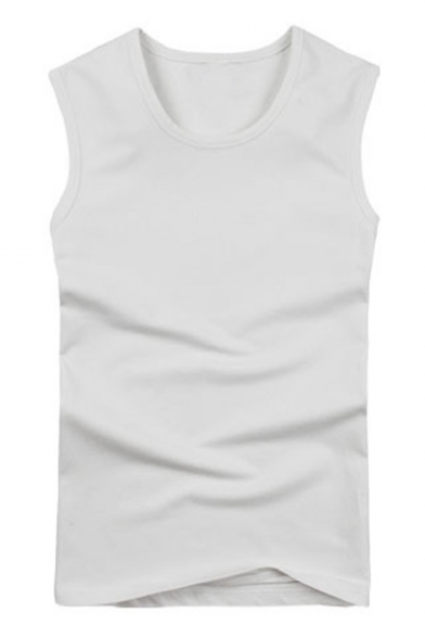 Vented Solid Broad Shoulder Stretch Cotton Slim Fitted Tank Top for Men