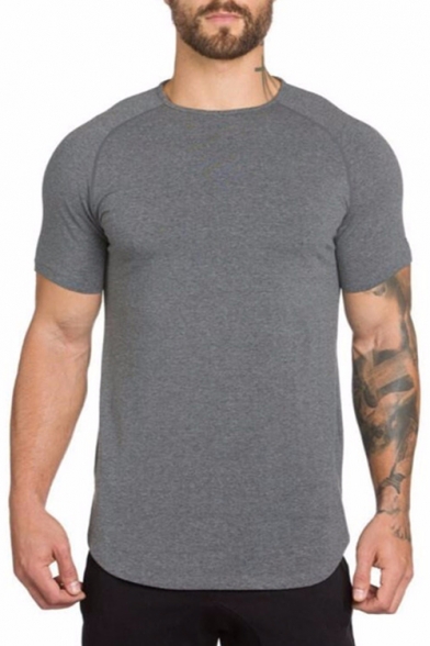 Basic Plain Short Sleeve Round Neck Summer Breathable Fitness T-Shirt for Men