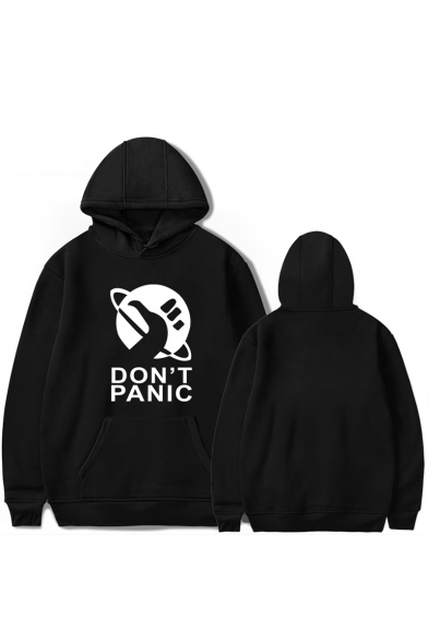 Cool Letter DON'T PANIC Planet Print Long Sleeve Men's Cotton Graphic Hoodie