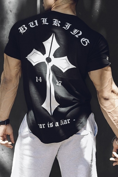 Cool Letter FEAR IS A LIAR Cross Printed Sports Training Fitness Cotton T-Shirt for Guys