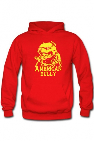 Funny Letter AMERICAN BULLY Cartoon Dog Print Fitted Sports Hoodie