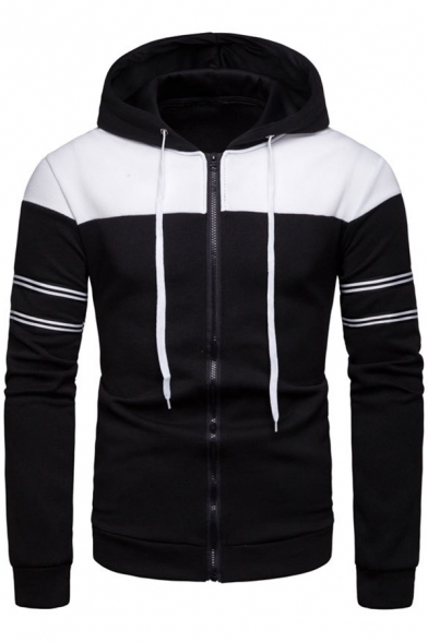 Men's New Chic Colorblock Striped Long Sleeve Fitted Zip Up Hoodie