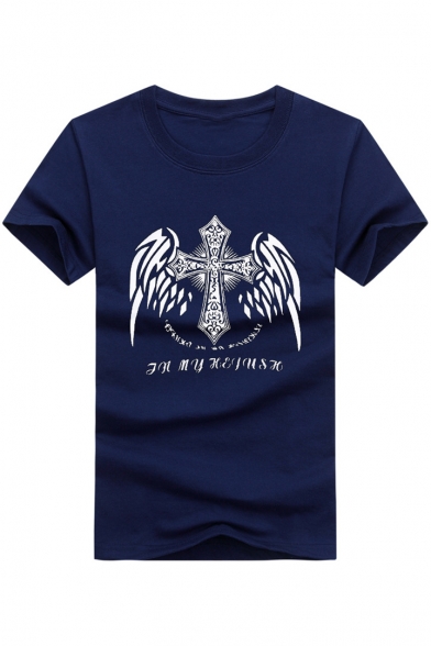 Men's Trendy Cross Wing Pattern Round Neck Short Sleeve Summer Graphic T-Shirt
