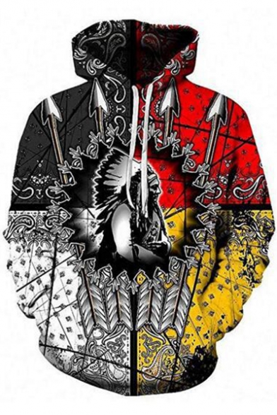 New Arrival Fashion 3D Colorblock Indian Figure Print Pullover Box Hoodie