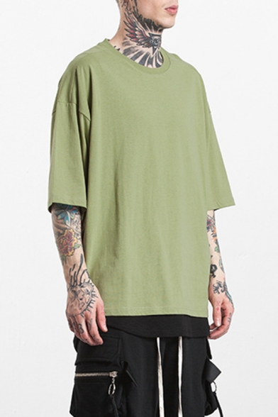 New Trendy Simple Plain Half-Sleeved Streetwear Oversized T-Shirt