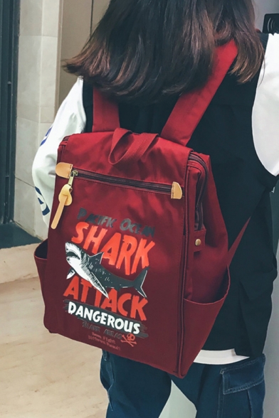 Retro Popular Letter SHARK ATTACK Printed Simple Backpack for Juniors