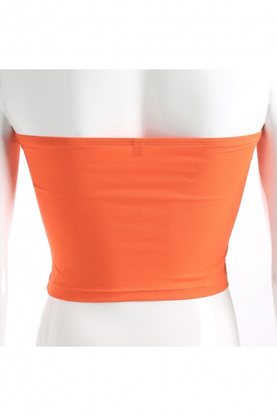 Simple Sleeveless All Over Letter Printed Orange Bandeau Top
