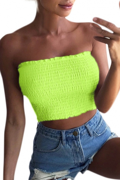 Women's New Trendy Simple Plain Sexy Elastic Cropped Bandeau Top
