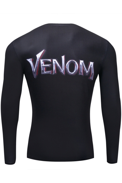 Cool 3D Pattern Long Sleeve Men's Gym Athletic Tight Black T-Shirt