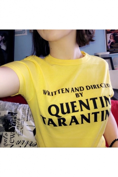Cotton Crewneck Short Sleeve Letter WRITTEN AND DIRECTED BY QUENTIN TARANTINO Printed Cotton Tee