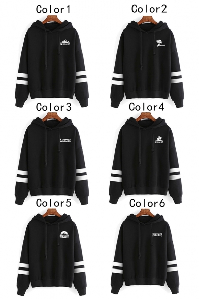 Fashion Striped Long Sleeve Game Logo Chest Pullover Loose Hoodie