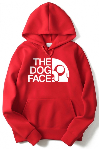 Funny Unique Letter THE DOG FACE Logo Printed Long Sleeve Loose Casual Hoodie for Men
