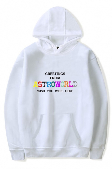 Hot Popular Letter ASTROWORLD WISH YOU WERE HERE Print Men's Loose Leisure Pullover Hoodie