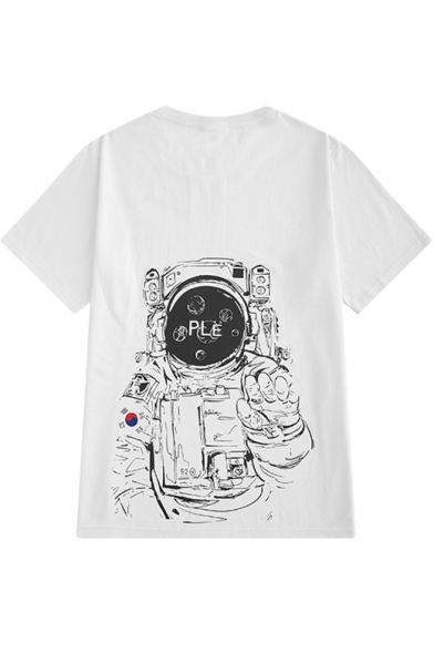 Men's Awesome Trendy Astronaut Pattern Basic Round Neck Loose Casual Cotton T-Shirt