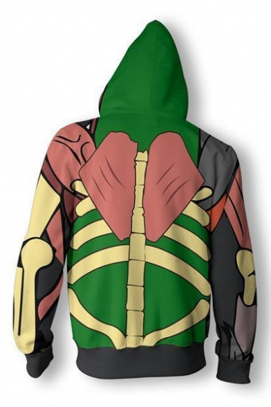 New Long Sleeve Green Zip Front Pattern Sports Hoodie