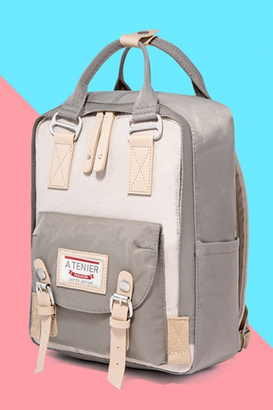 New Stylish Colorblock Buckled Design Canvas School Bag Backpack for Students 25*10*36cm