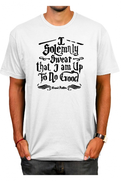 Popular Letter I SOLEMNLY SWEAR THAT I AM UP TO NO GOOD Print Casual Loose Cotton T-Shirt
