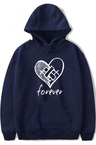 Popular American Rapper Heart Letter FOREVER Print Loose Relaxed Hoodie