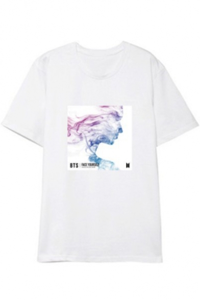Cool Boy Band Abstract Figure Print Casual Loose Short Sleeve T-Shirt