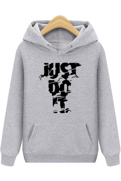 Fashion Stylish Letter JUST DO IT Printed Kangaroo Pocket Pullover Fitted Hoodie