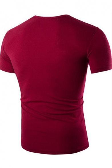 Men's Fashion Letter Graphic Print Button-Embellished V-Neck Short Sleeve Fitted Henley Shirt