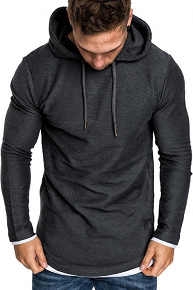 Men's New Trendy Contrast Trim Patchwork Long Sleeve Pullover Regular Fitted Drawstring Hoodie