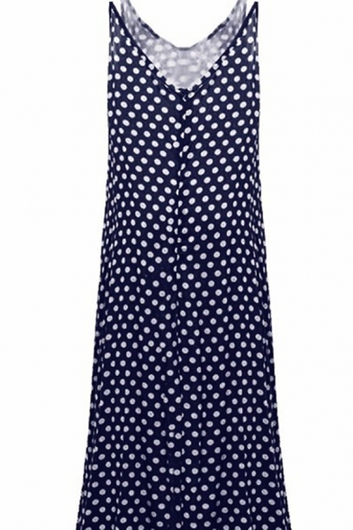 Trendy Fashion Polka Dot Printed Casual Loose Maxi Slip Dress for Women