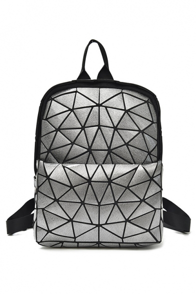 Trendy Geometric Laser Foldable PU Simple Backpack for Girls