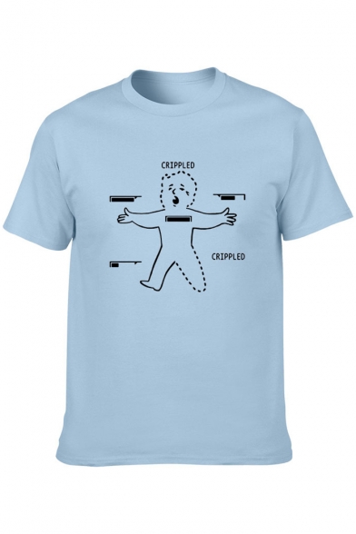 Unique Short Sleeve Crewneck Cartoon Figure Letter CRIPPLED Printed Cotton T-Shirt
