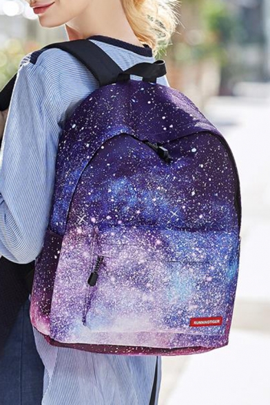30*17*40cm Girls Trendy Galaxy Printed Purple School Bag Backpack with Pen Bag
